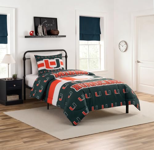 Proformance Home Miami Hurricanes Twin/Twin XL Comforter Set – Officially Licensed NCAA Bed in a Bag with Comforter & Sham(s) for Bedrooms, Dorm Rooms & Kids Rooms, Machine Washable