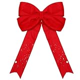 Moucuny Large Red Christmas Bow Xmas Red Red Bow Christmas Tree Topper Ornament Bow Golden Edged Christmas Bow for Christmas Home Wreath Tree Holiday Decoration(24x30 Inch)