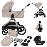 Lionelo Layla Kinderwagen 3 in 1 (0-4 Jahre, 0-22 Kg) Reisesysteme Set mit Babyschale I-Size 40-87 Cm, Babywanne und Sportsitz, Liegeposition, Federung, PU-Räder, UPF50+ Verdeck