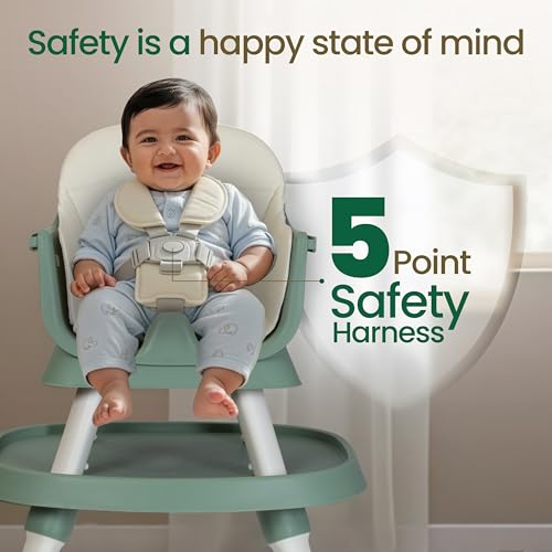 Image of Luvlap Imperial 6in1 Baby High Chair with Learning Table & Stool, Booster Chair with Food Tray, 5 Point Harness, Foldable and Compact Travel Friendly, Baby Chair for 6 to 48 Month, Lightweight, Green