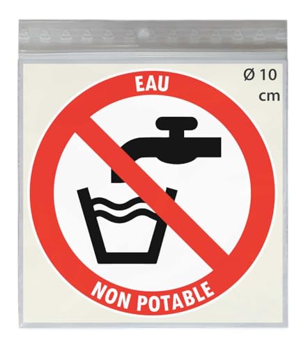 4 Stickers Ø 10 cm EAU NON POTABLE P005 - Lot de 4 étiquettes de signalisation en vinyle autocollant