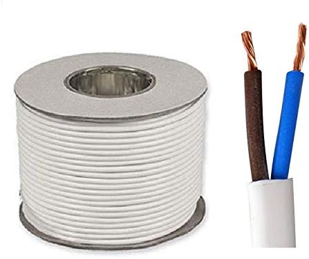 2 CORE Flat Mains Cable Wire Flex White 0.75MM 6A 6 AMP 10M