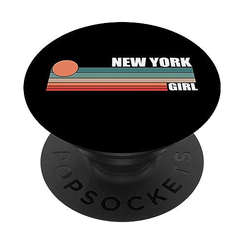 New York Vintage Sunset Retro Summer 80s USA State Girl PopSockets Swappable PopGrip, Black