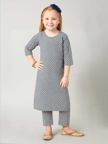 Image of A.T.U.N. (ALL THINGS UBER NICE) Girls Printed 3 /4 Sleeve Kurti and Pant Set | Stylish Traditional Ethnic Wear Salwar Suit Set for All Ocassions