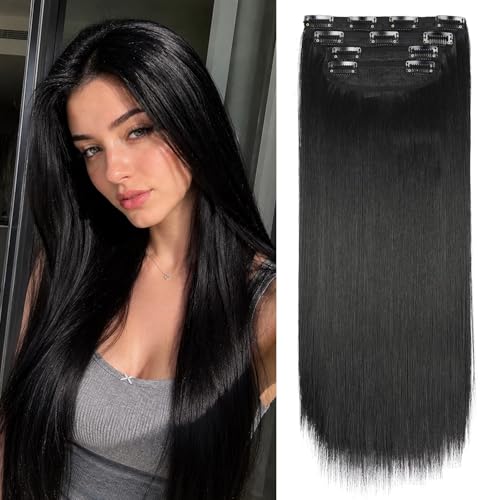 Black Hair Extensions Straight Clip in Hair Extensions Clip ins - Soft and Thick (20 Inches, 4Pcs,...