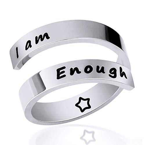Anillos Ajustables,Dikkar Anillo Inspirador,Kucheed Joyas Grabadas Soy Suficiente,Anillo Espiral de Acero Inoxidable con Espiral,Regalos de Aliento de Personalidad para Niñas Niños