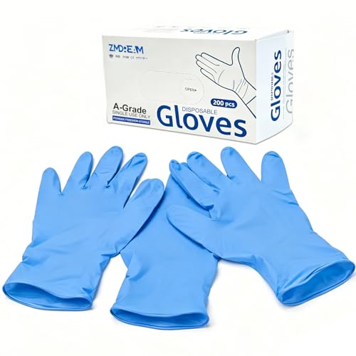 ZMDREAM Nitrile Gloves 4 Mil Thick 200 Counts Latex-Free, Powder-Free, Textured Grip Size M Blue for Exam, Food Service