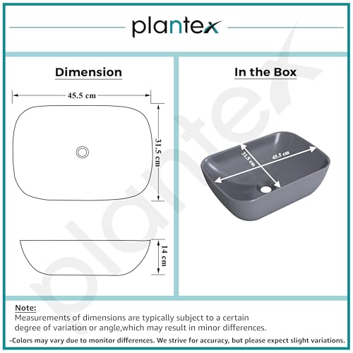 Image of Plantex Wash Basin for Bathroom /Ceramic Table Top Basin /Over Counter Washbasin for Restaurant, Hotel (Grey, 18 x 13 x 5.5 Inch)