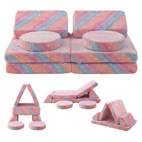 fond + found 8 Pcs Kids Couch Sofa, Modular Toddler Glow in The Dark Couch Sofa for Playroom Bedroom, Foam Kids Convertible Sofa Sectional Playset Couch Set, Play Couch for Girls Boys Cover