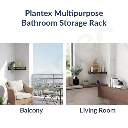Image of Plantex Stainless Steel Corner Shelf for Bathroom Wall /Bathroom Corner Shelves /Bathroom Shelf Rack /Side Corner Shelf /Kitchen Organizer /Bathroom Corner Rack- (12x12 inches, Black)