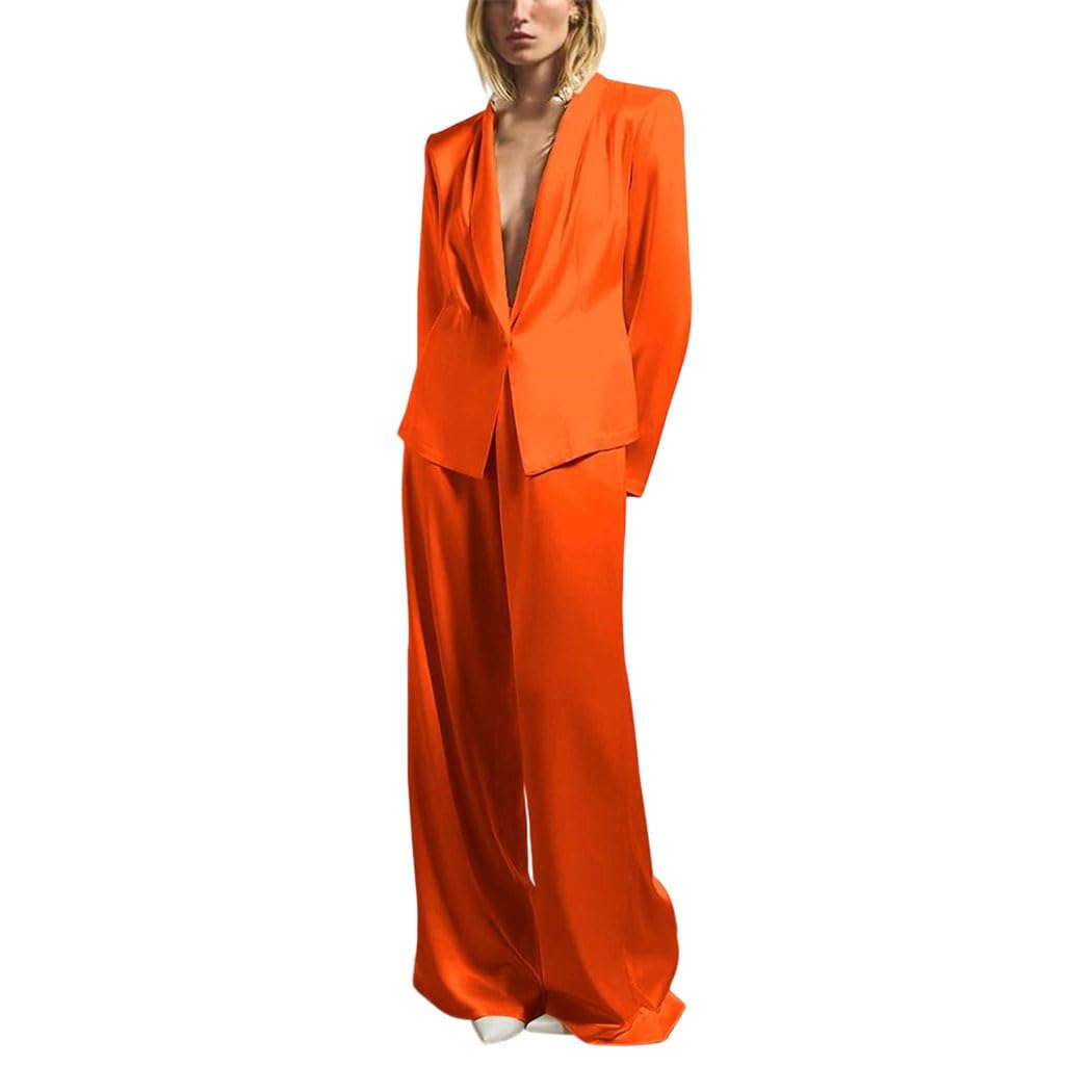 Women Loose Two Piece Suit Set Single Button Shawl Lapel Blazer and Pants Office Casual Outfit