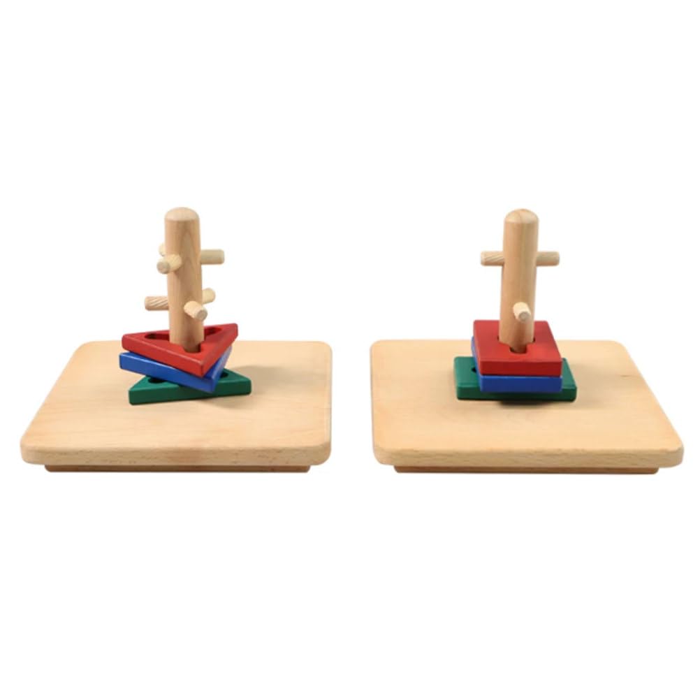 ttnmrc Montessori Geometry Pegboard Stacking Toy, Triangle Square Color Sorting Wooden Blocks, Fine Sensory Educational Toy