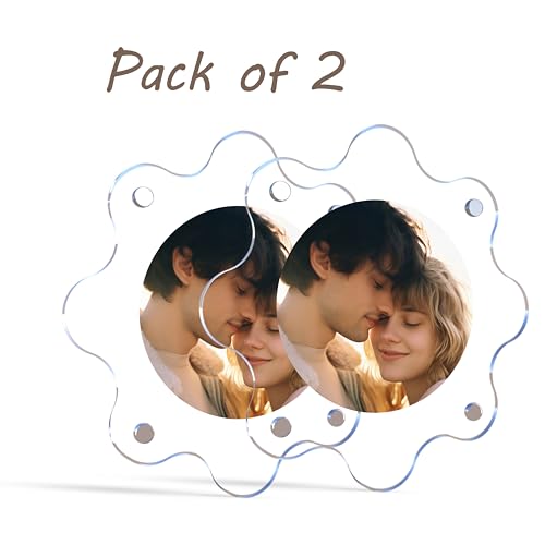 Image of Art Street Customized Acrylic Magnetic Picture Photo Frames 9x9 Cm Set of 2, Custom Acrylic Refrigerator, Flower Shape Fridge Magnetic Photo Frames with Personalized Photos, for Gifts