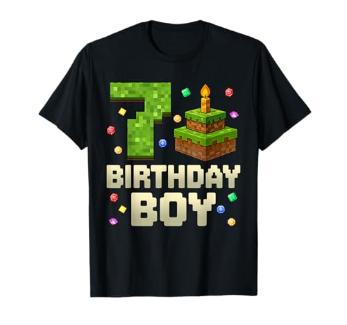 7th Birthday Boy Shirt Pixel Number Gamer Kids Boys T-Shirt