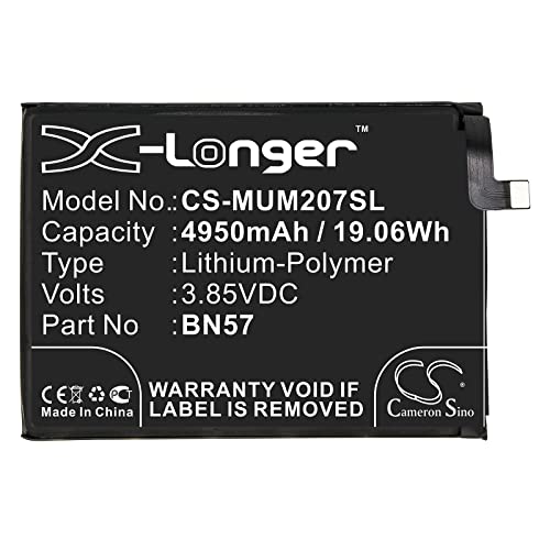 ERGUI Bateria de 4950 mAh compatível com BN57 M2007J20CG, Poco X3 NFC