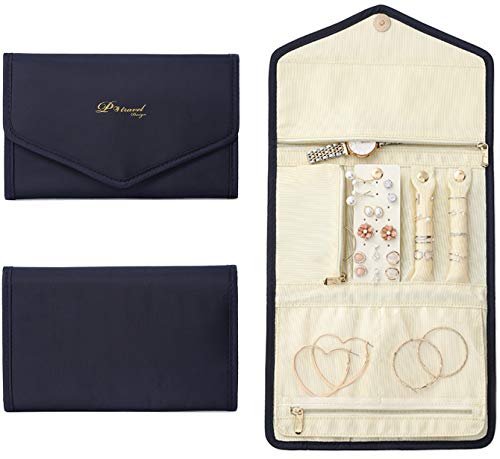 Jewelry Rolls, Travel Jewelry Organizer Roll, Foldable Jewelry Case, Women Jewelry Storage Bag for Journey-Rings, Necklaces, Earrings, Bracelets, Watches, Brooches by VanFn P.Travel Series (Navy Blue)