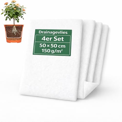 XYDDXBS 4er Set Drainagevlies 50x50 cm 150 g/m Filtervlies Pflanzenvlies & Unkrautvlies für Pflanzkübel Töpfe & Balkonkästen wasserdurchlässiges Trennvlies gegen Staunässe & Wurzelfäule