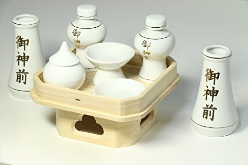 やまこう 国産 神具セット 土器セット ■ 御神前 金文字入 高杯仕様 ■ ひのき 遠山三宝付 ■ 小・中型 神棚 祖霊舎 に最適