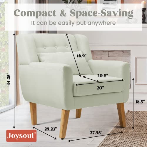 Joysoul Comfy Accent Chair,Living Room Reading Arm Chair Upholstered,Linen Fabric Single Sofa Chair For Bedroom Living Room,Recliner Armchair With Pillow,Bottom Storage,Adjustable Feet,Beige #TOP4