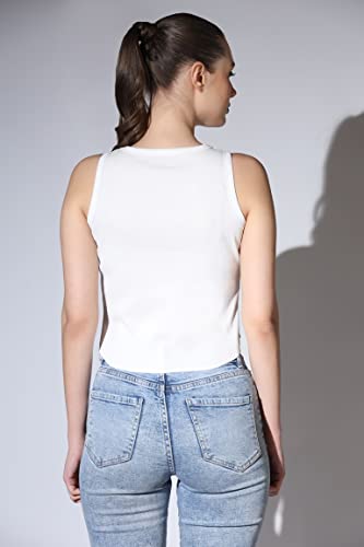 Image of OM SAI LATEST CREATION Crop Tops for Women || Ribbed Solid Chest Printed Crop Top for Girls || Text & Hart Print with Round Neck & Sleeveless Crop Top for Women || Tank Top.