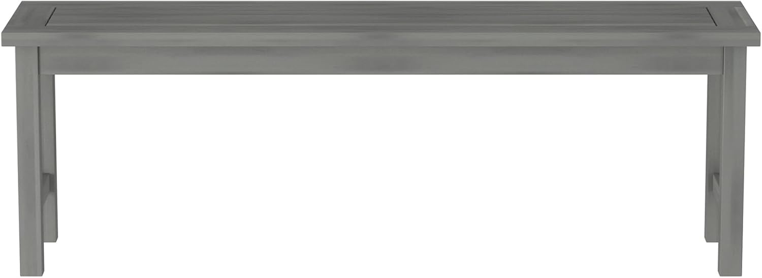 Walker Edison Rendezvous Modern Solid Acacia Wood Slatted Patio Bench, 53 Inch, Grey Wash