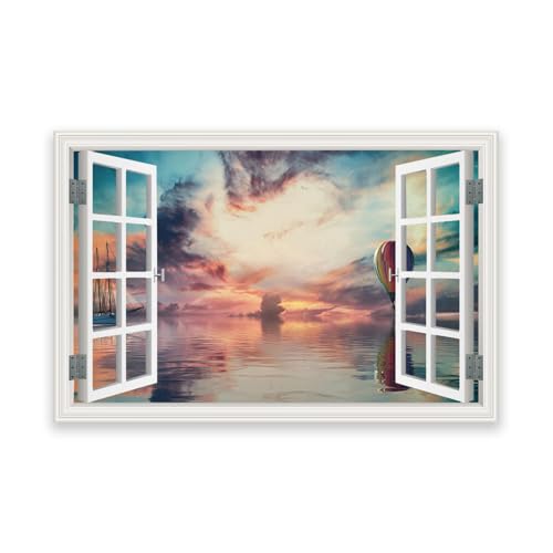 Impression sur toile montgolfière et bateau paysage moderne 50x75cm