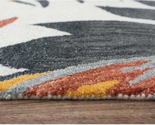 Image of Floral Pattern Wool Carpet with Loop Texture Yarn Anti Shedding Carpet Size 6x8 Feet A2 Ivory Gold & Multi Color
