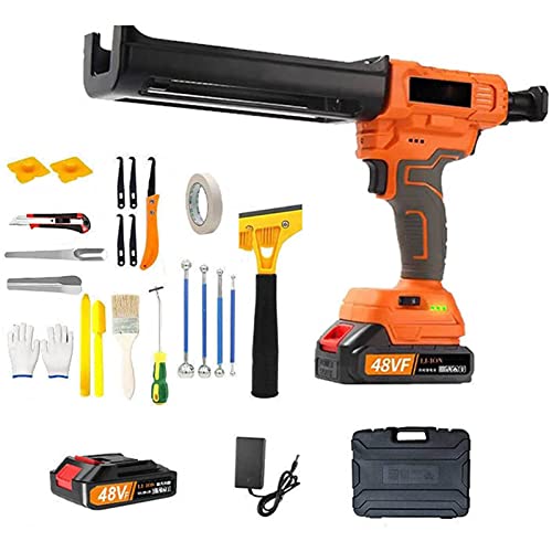 21V Cordless Power Caulk/Adhesive Gun Kit, Fully Automatic Electric Adjustable Speed Double Tube Caulking Gun 6-Speed, Dual Component Epoxy Applicator/Dripless, With 26 Accessories Set #TOP16