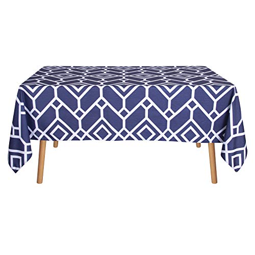 LUSHVIDA Moroccan Rectangle Table Cloth – Washable Water Resistance Microfiber Moroccan Tablecloth Decorative Table Cover for Picnic Banquet Party Kitchen Dining Room, 150 GSM (60 x 84 Inch, Navy