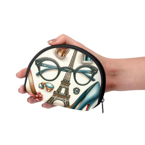 Portable Coin Purse Eiffel-Tower-High-Heel-Glasses Mini Zippered Money Pouch Card Holder3