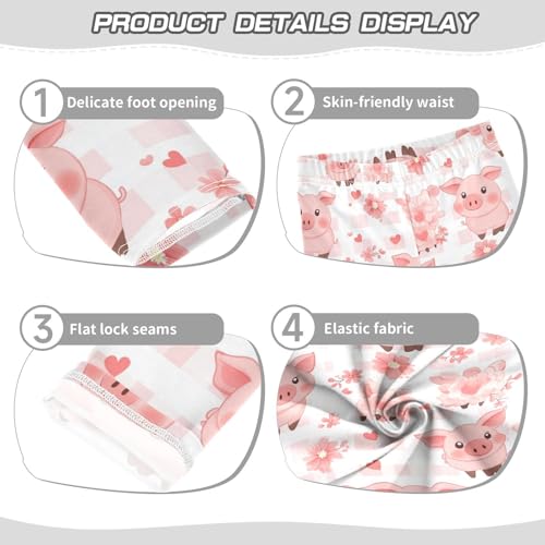 Girls Leggings Pig Pink Plaid Flowers Kids Length Leggings Pants Athletic Yoga Pants Toddler Tights Trousers 4T3