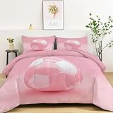 Sportlicher Rosa Fußball Ganzjahresdecke, 4 Jahreszeiten Waschbare Bettdecke Ohne Bezug, Wendbare Tagesdecke aus Mikrofaser, beidseitig verwendbar, 200x200 cm, Rosa