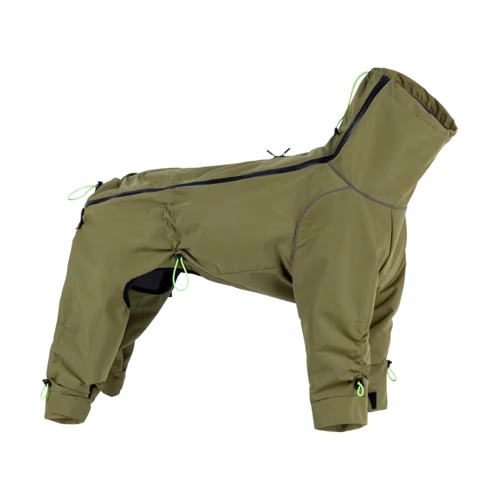 Waterproof Dog Raincoat with Fleece Lining – Four Leg Full Body Dog Coat for Medium & Large Breeds – Adjustable Winter Outdoor Jacket with Zip & Reflective Trim (Khaki Green, 5) — image 1