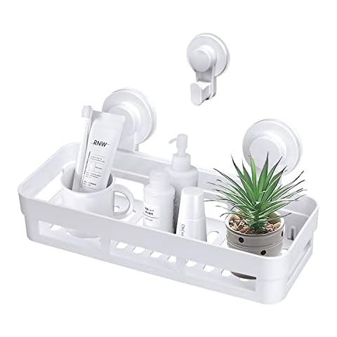 Shower Caddy Suction Cup, Bathroom Shower Basket Storage Organizer, Removable Shower Shelf for Shampoo, Body Wash, Conditioner, Plastic Shower Rack for Kitchen & Bathroom, Drill-Free (Square) Cover