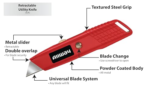 Image of ALLWAY SLK Retractable Utility Knife with Steel Slider and 3 Blades