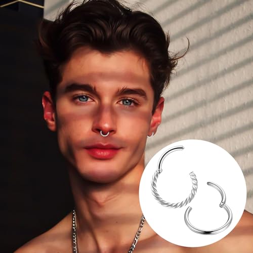 DAZZLUXE Lot de 5 anneaux de nez, à double charnière, zircone, anneaux rotatifs, fermeture polyvalente, bijoux de piercing corporel (argenté), Acier inoxydable – vue 4