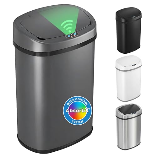 Image of iTouchless Patented 13 Gallon Motion Sensor Trash Can with Lid & AbsorbX Odor Filter | 50L Gray Stainless Steel Kitchen Garbage Bin, Fits Standard Bags, Long Battery Life, AC Adapter Compatible