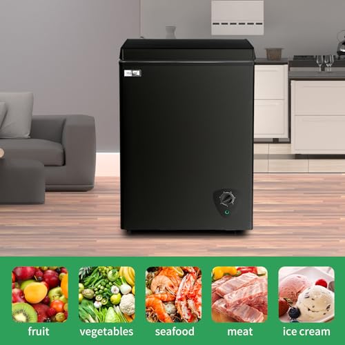 Image of WANAI Chest Freezer 3.5 Cubic Feet Freezers with Removable Storage Basket, Low Noise,and Energy Saving Perfect for Kitchen Basement,BLACK