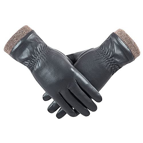 REDESS Winter Leather Gloves for Women, Wool Fleece Lined Warm Gloves, Touchscreen Texting Thick Thermal Snow Driving Gloves