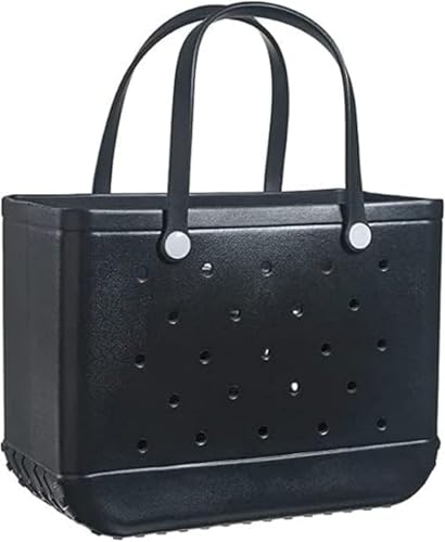 3 Sizes Waterproof Rubber Beach Tote Bag - Large/Medium/Small Waterproof, Sandproof, Washable, Lightweight Travel & Outdoor (Black, Large)