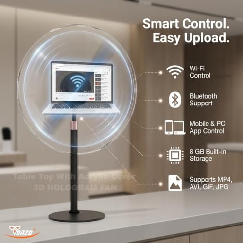 Image of TONZO 3D Hologram Fan 32cm Table Top & Wall Mount Advertising Display with Acrylic Cover, 234 LED for Shop, Home decor, Party, Event, Festival & Gifting Purpose|1 Year Warranty