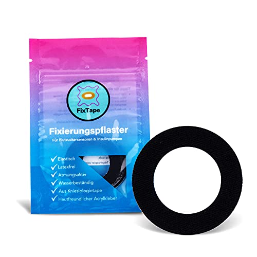 FixTape anillo de cinta transpirable para sensor Freestyle Libre 1 & 2 I Parche redondo autoadhesivo para sensor de glucosa I Amigable con la piel e impermeable diseños modernos I 7 piezas (Negro) Cover