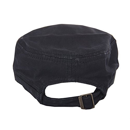 Image of QZUnique Adjustable Flat Top Cap Solid Brim Army Cadet Style Military Hat