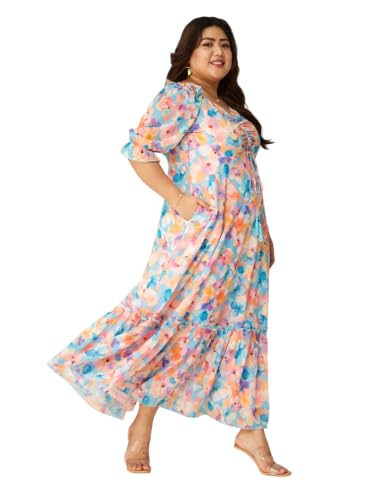 Image of Miss Chase A+ Women's Bohemian V-Neck Flutter Sleeve Chiffon Relaxed Fit Wrap Maxi Dress