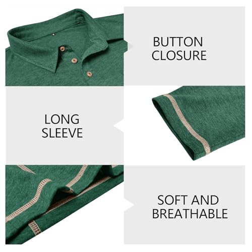 Mens Athletic Polo Shirt Cotton Workout Button Collar Long Sleeve Shirts with Pocket4