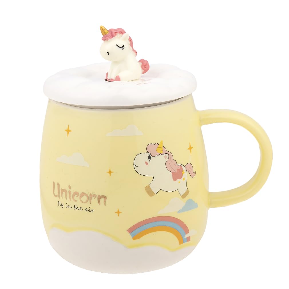 lachineuse Unicorn Mug with Lid and Spoon - Capacity: ml - Yellow