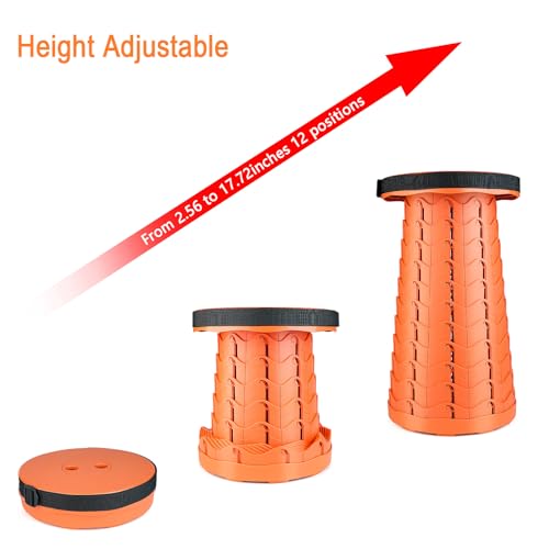 Image of Boreeman Upgraded Folding Stool Lightweight Yet More Sturdy with Load Capacity 400lbs Portable Collapsible Stool for Camping Fishing Hiking BBQ (All Orange)