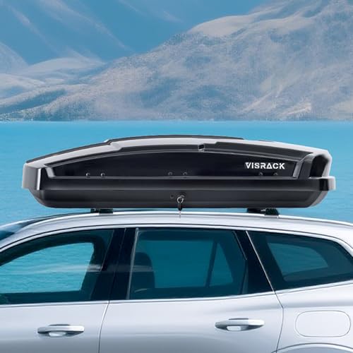 Hard Shell Roof Top Cargo Box, 15.5 Cu Ft Waterproof Black Carrier with Lockable Lid, 58.3”L x 35.4”W x 13.”H Roof Top Cargo Box, Dual-Side Opening, Tool-Free Install for Family Trips and Camping