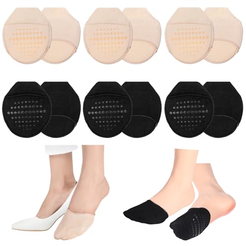 No Show Toe Covers, 6 Pairs Half Socks for Women Mules, Toe Socks for Women Size 6-9, Seamless Non-Slip Ball of Foot Cushion Sock with Padding (2 Colors)