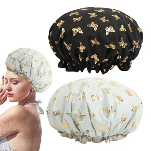 JDNFKG 2 Bonnets De Douche Imperméables À Double Couche, Bonnets De Douche Élastiques Élastiques, Bonnets De Douche Réutilisables, Produits De Bain.